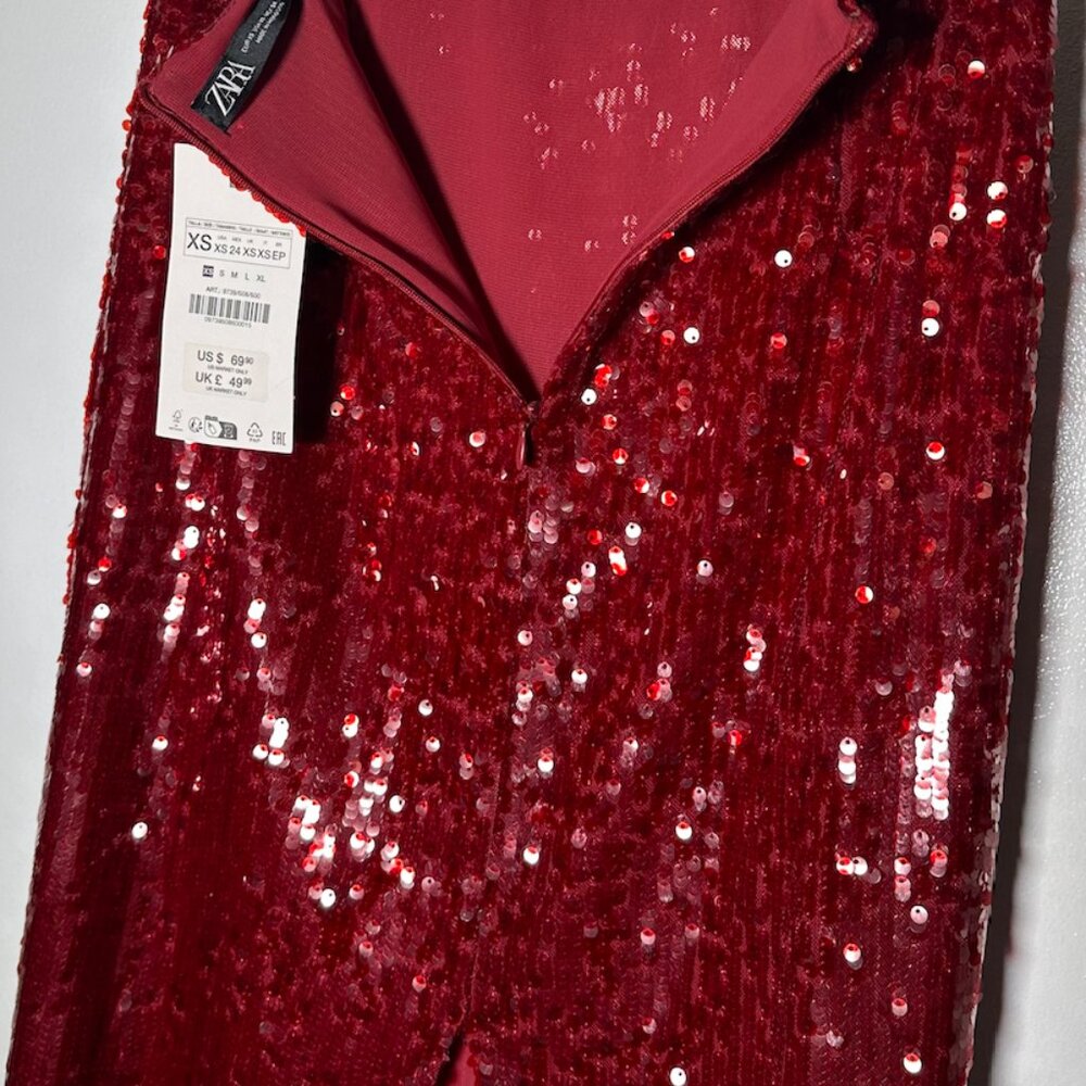 NWT Zara Burgundy Red Sequin Midi Skirt - size XS - Picture 10 of 11